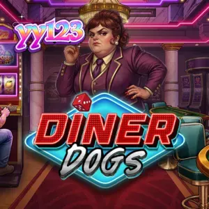Tampilan visual slot Diner Dogs dengan nuansa neon dan karakter bergaya kriminal